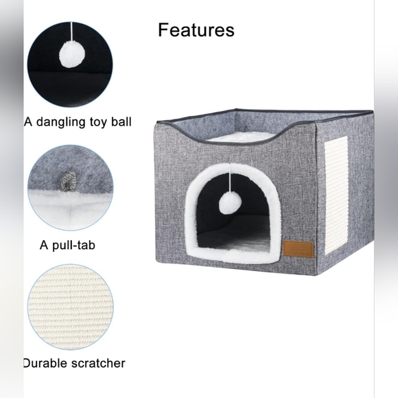 Wonder Creature 2 in 1 Cat Bed Cat House for Indoor Cats (Grey) - Picture 7 of 9